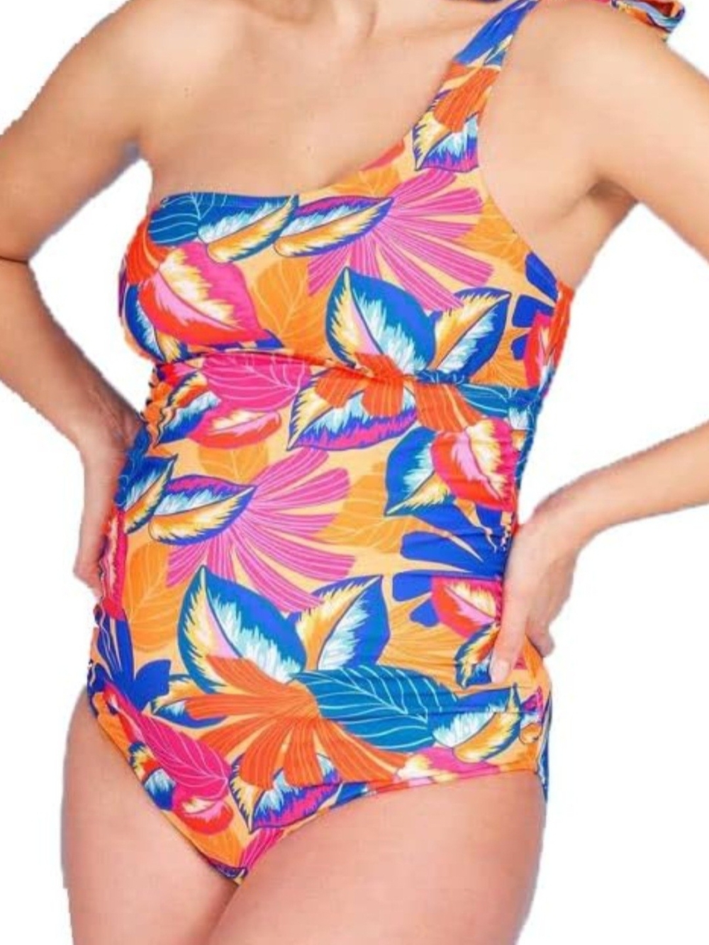 One-Shoulder Swimwear in Orange Floral
